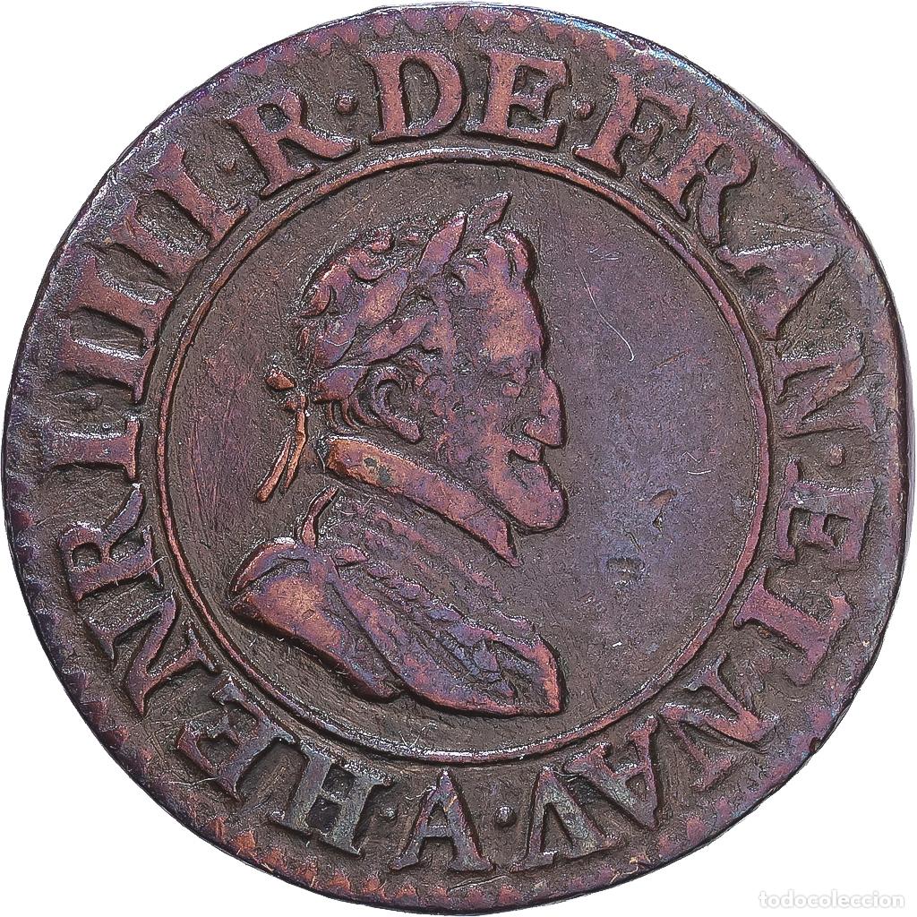 Monedas antiguas de Europa: [#1547866] Francia, Henri IV, Double Tournois, 1607, Paris, Cobre, MBC, Gadoury:538