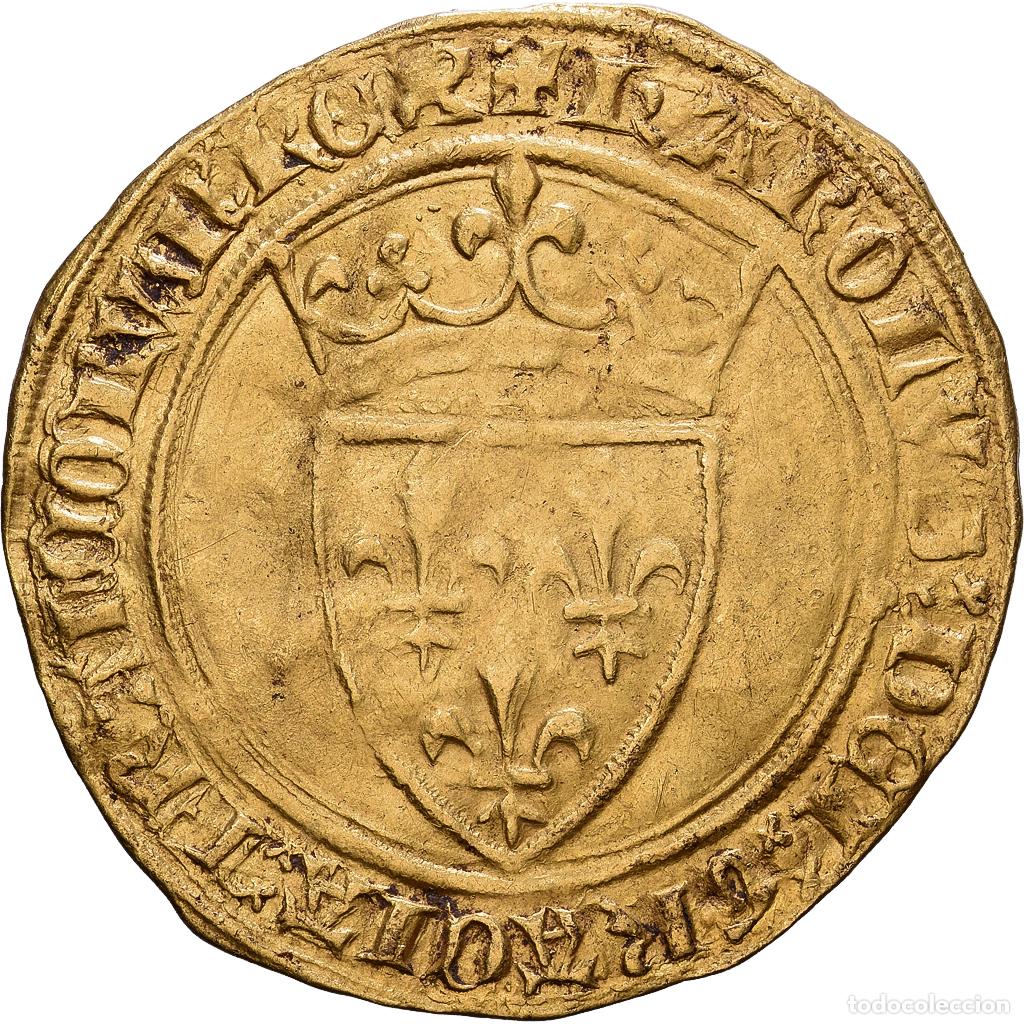 Monedas antiguas de Europa: [#1535199] Francia, Charles VI, Ecu d'or, 1388, La Rochelle, Oro, BC+, Duplessy:369A