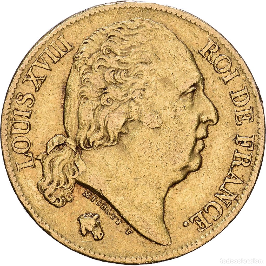 Monedas antiguas de Europa: [#1552538] Francia, Louis XVIII, 20 Francs, 1818, Paris, Oro, MBC, Gadoury:1028, KM:712.1