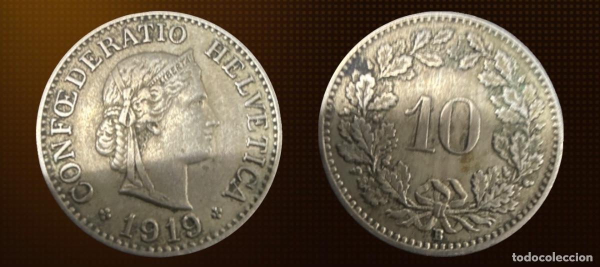 Monedas antiguas de Europa: Suiza 10 c&eacute;ntimos &middot; 1919-B Brass