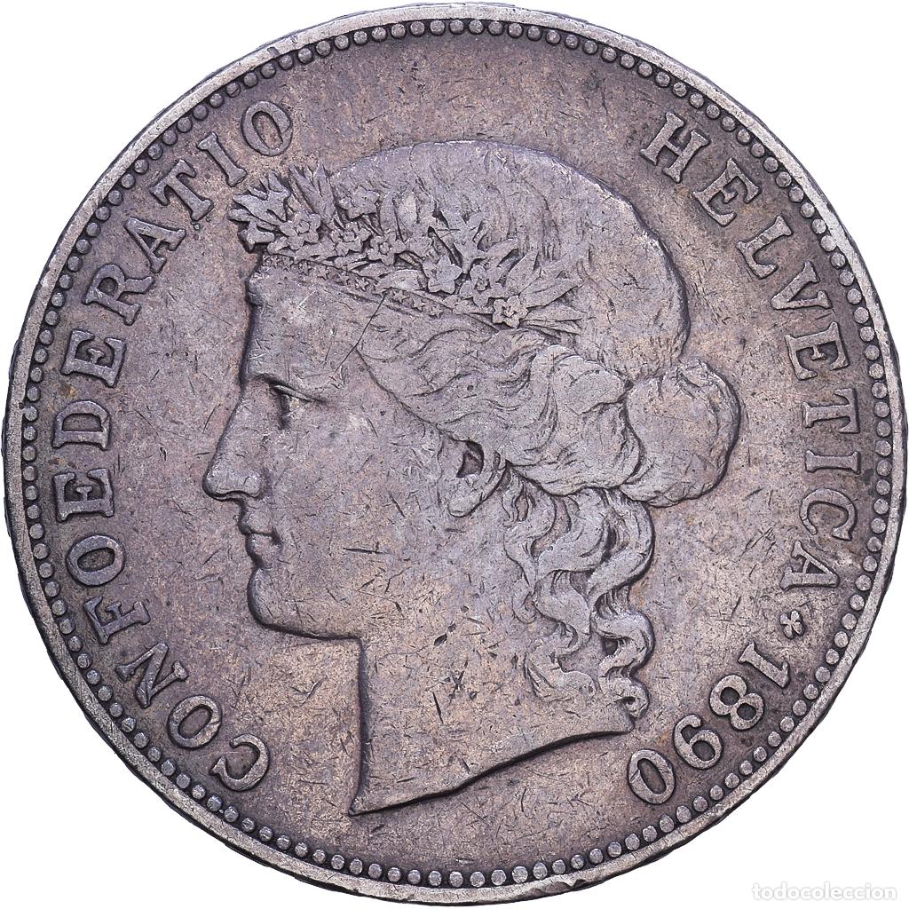 Monedas antiguas de Europa: [#1118236] Suiza, 5 Francs, 1890, Bern, BC+, Plata, KM:34
