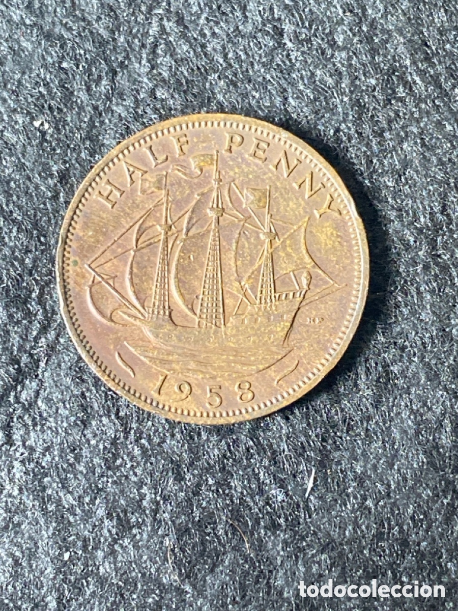 Monedas antiguas de Europa: Moneda medio penique e 1958