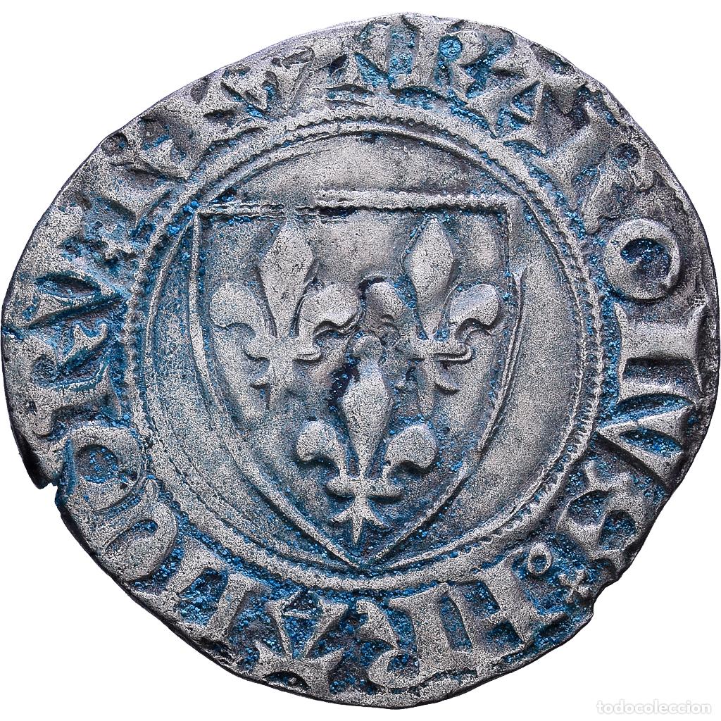 Monedas antiguas de Europa: [#1535225] Francia, Charles VI, Blanc Gu&eacute;nar, 1417, Ch&acirc;lons-sur-Marne, Vell&oacute;n, MBC