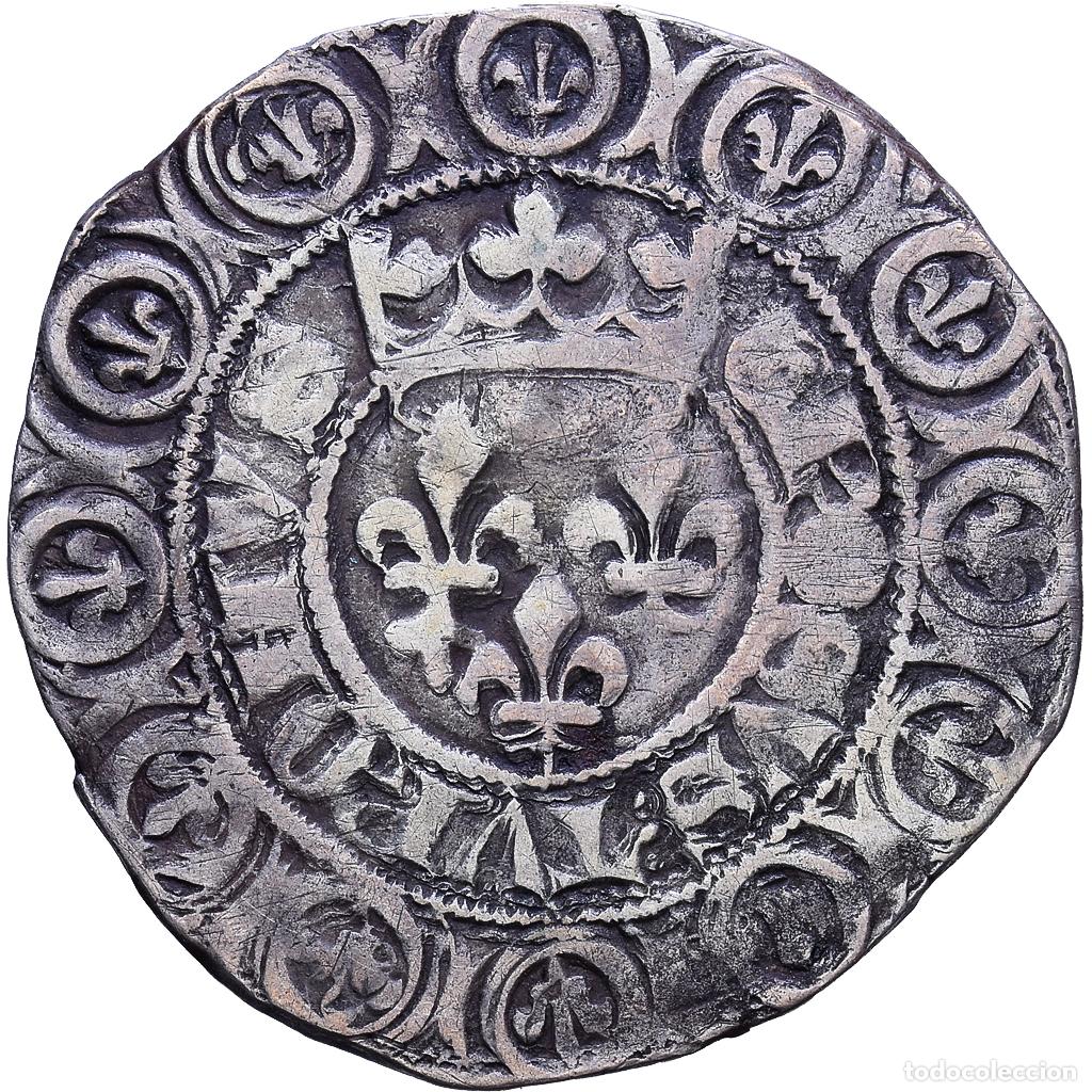 Monedas antiguas de Europa: [#1535217] Francia, Charles VI, Gros aux lis, 1413-1414, Tournai, Plata, BC+, Duplessy:384