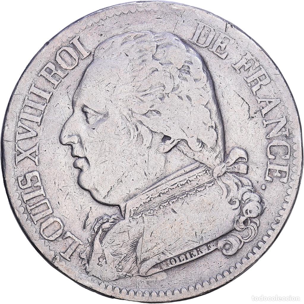 Monedas antiguas de Europa: [#1118237] FRANCE, Louis XVIII, 5 Francs, 1814, Bayonne, KM #702.8, VF(30-35), Silver,...