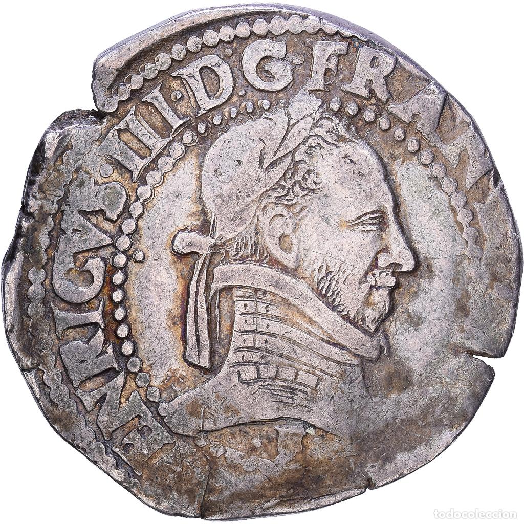 Monedas antiguas de Europa: [#982556] Francia, Henri III, Franc au Col Plat, n.d. (1574-1589), Angers, Plata, MBC
