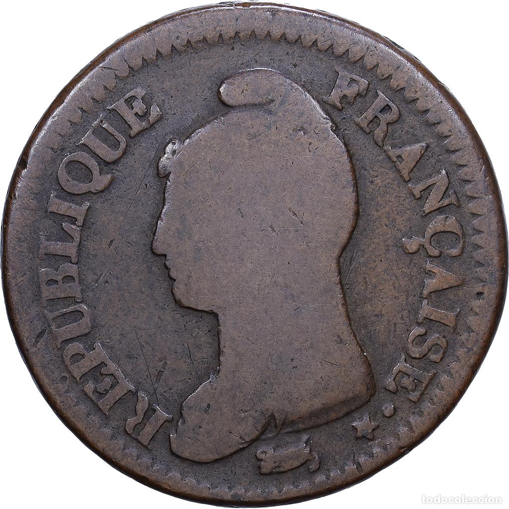 Monedas antiguas de Europa: [#1552623] Francia, Un D&eacute;cime, Dupr&eacute;, Very Rare, 1793 / AN 5, Lyon, Surfrappe du 2