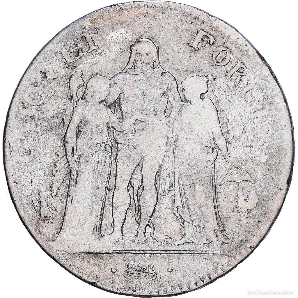 Monedas antiguas de Europa: [#1547971] Francia, Directoire, 5 Francs, An 6 (1798), Paris, Plata, BC+, Gadoury:563