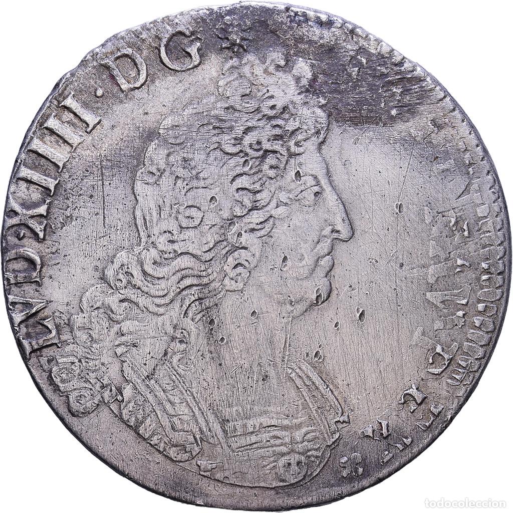 Monedas antiguas de Europa: [#1535212] Francia, Louis XIV, Ecu aux Insignes, 1702, La Rochelle, Plata, BC+, Gadoury:220