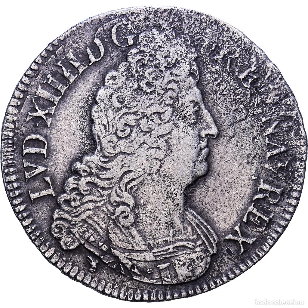 Monedas antiguas de Europa: [#1535213] Francia, Louis XIV, Ecu aux 8 L, 1704, Lyon, reformed, Plata, BC+, Gadoury:224