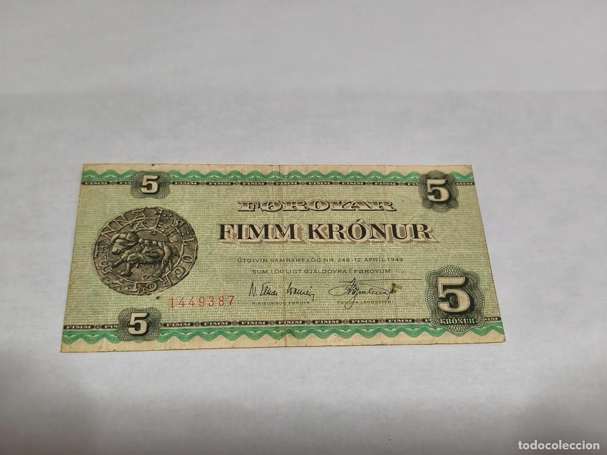 Monedas antiguas de Europa: Faroe islas 5coronas 1949 VF.