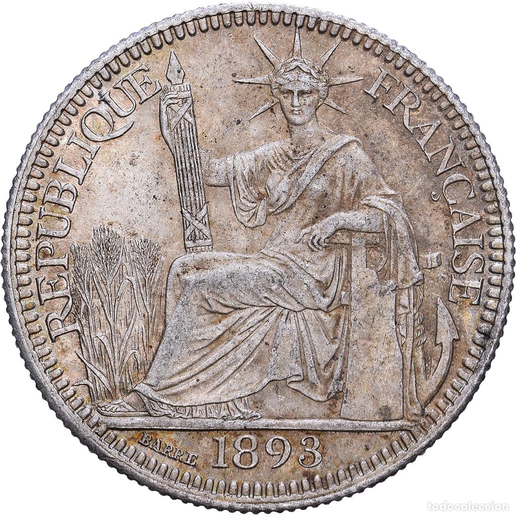 Moedas antigas da Europa: [#1118166] Indochina Francesa, 10 Cents, 1893, Paris, Plata, MBC+, Lecompte:133, KM:2