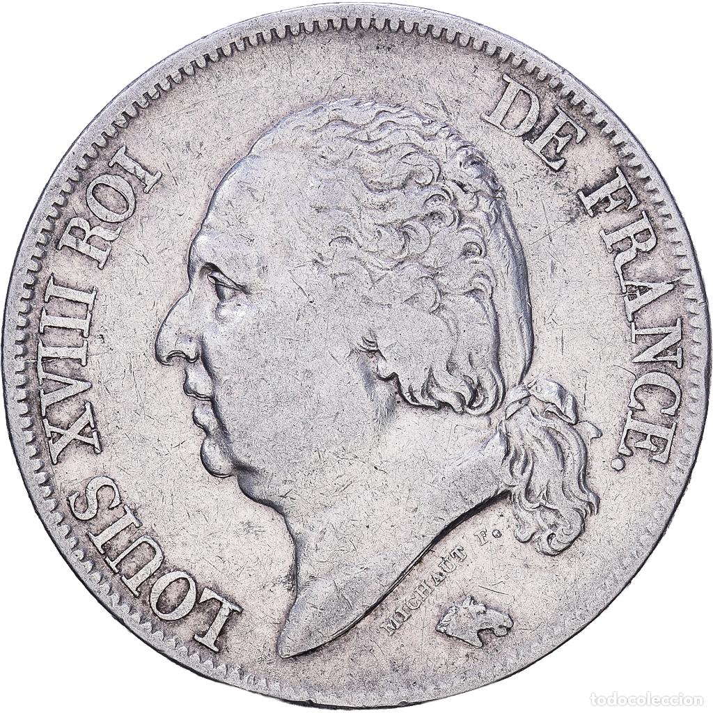 Monedas antiguas de Europa: [#1118096] Francia, 5 Francs, Louis XVIII, 1823, Perpignan, Plata, BC+, Gadoury:614