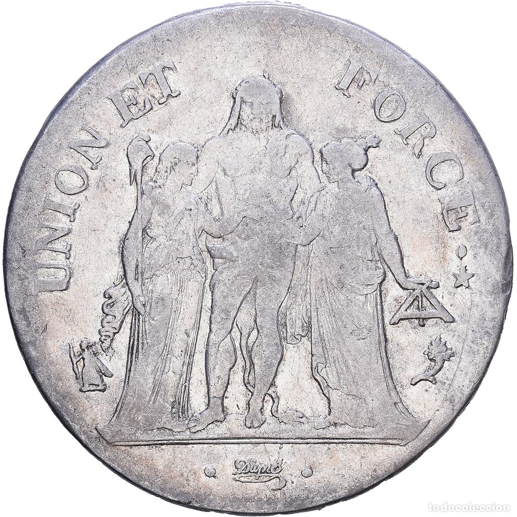 Monedas antiguas de Europa: [#1118248] Francia, 5 Francs, Union et Force, AN 4, Paris, Plata, BC+, Gadoury:563