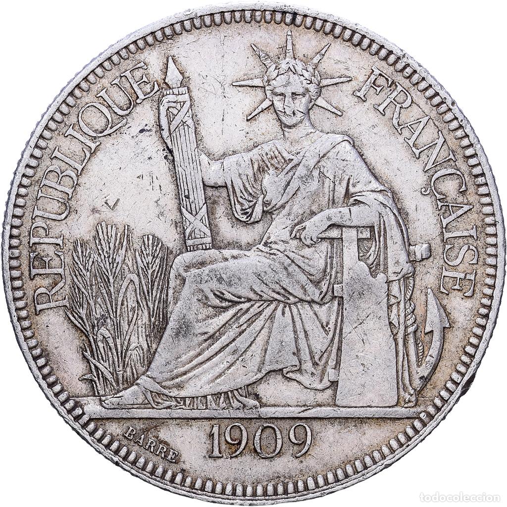 Monedas antiguas de Europa: [#1118278] Indochina Francesa, Piastre, 1909, Paris, Plata, BC+, KM:5a.1