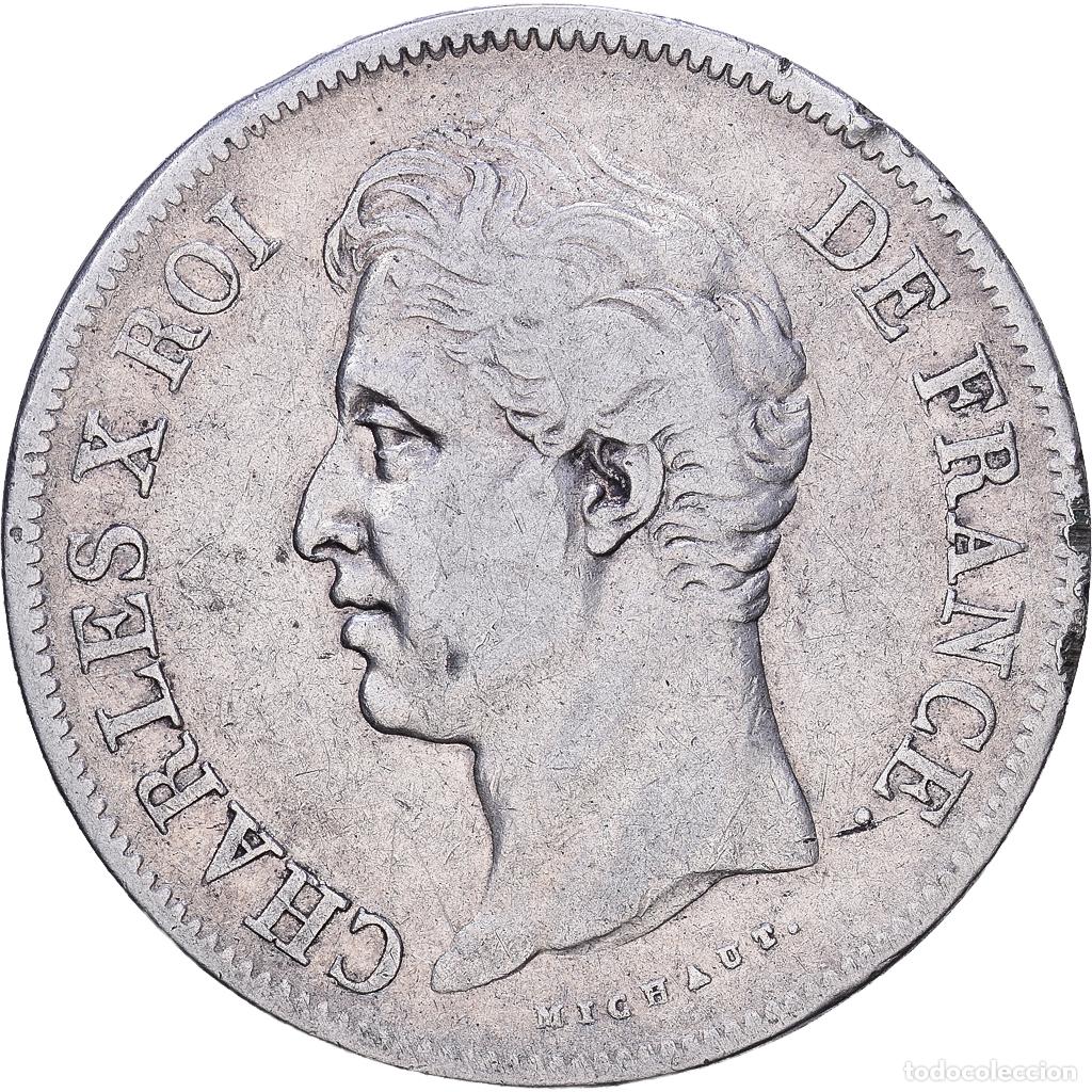 Monedas antiguas de Europa: [#1118099] Francia, Charles X, 5 Francs, 1827, Rouen, Plata, BC+, Gadoury:644, KM:728.2