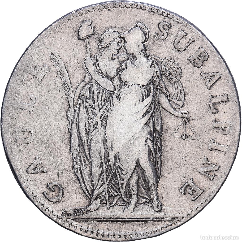 Monedas antiguas de Europa: [#1547972] Subalpine Republic, 5 Francs, An 10, Turin, Plata, BC+, KM:4