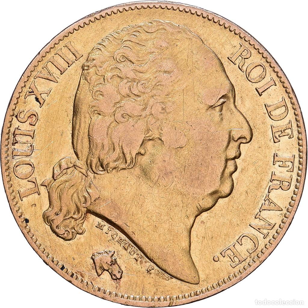 Monedas antiguas de Europa: [#1552539] Francia, Louis XVIII, 20 Francs, 1822, Paris, Oro, MBC, Gadoury:1028, KM:712.1