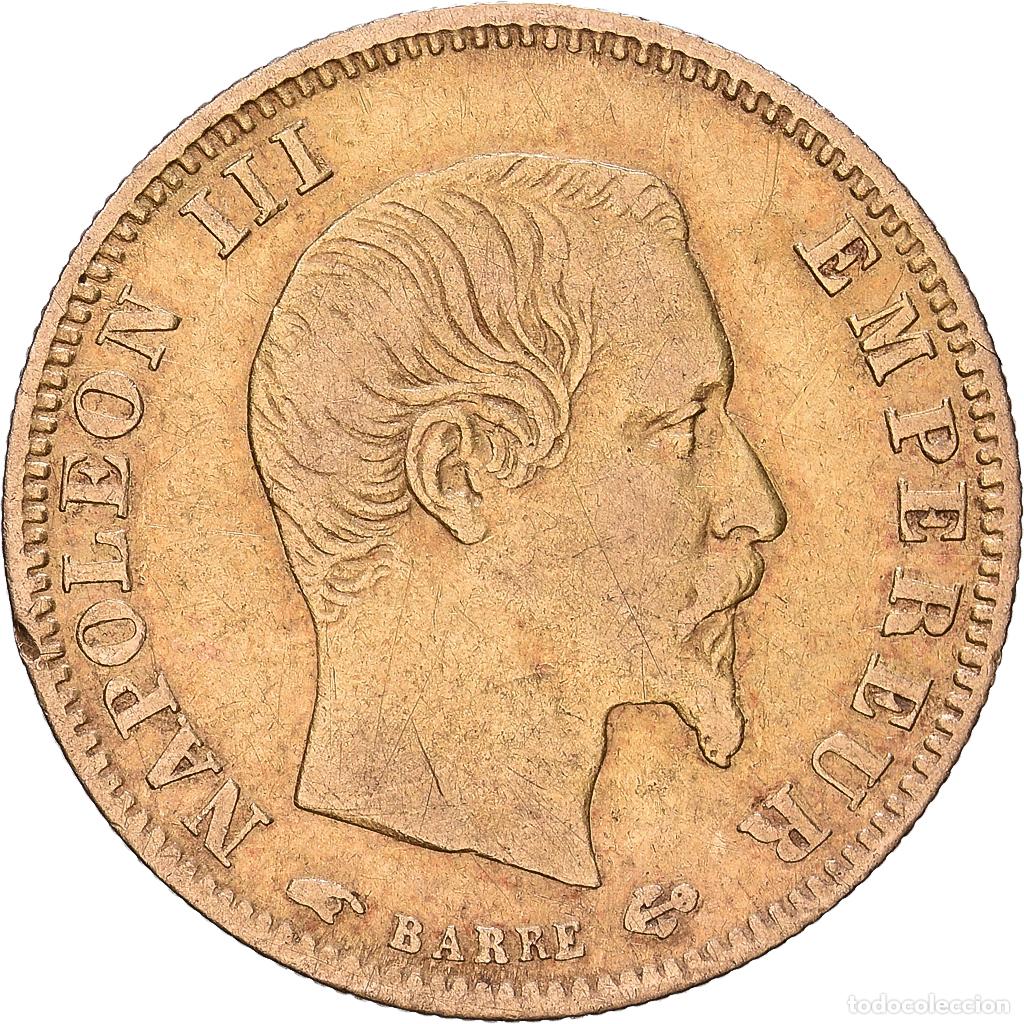 Monedas antiguas de Europa: [#1552552] Francia, Napoleon III, 5 Francs, 1857, Paris, Oro, BC+, Gadoury:1001, KM:787.1