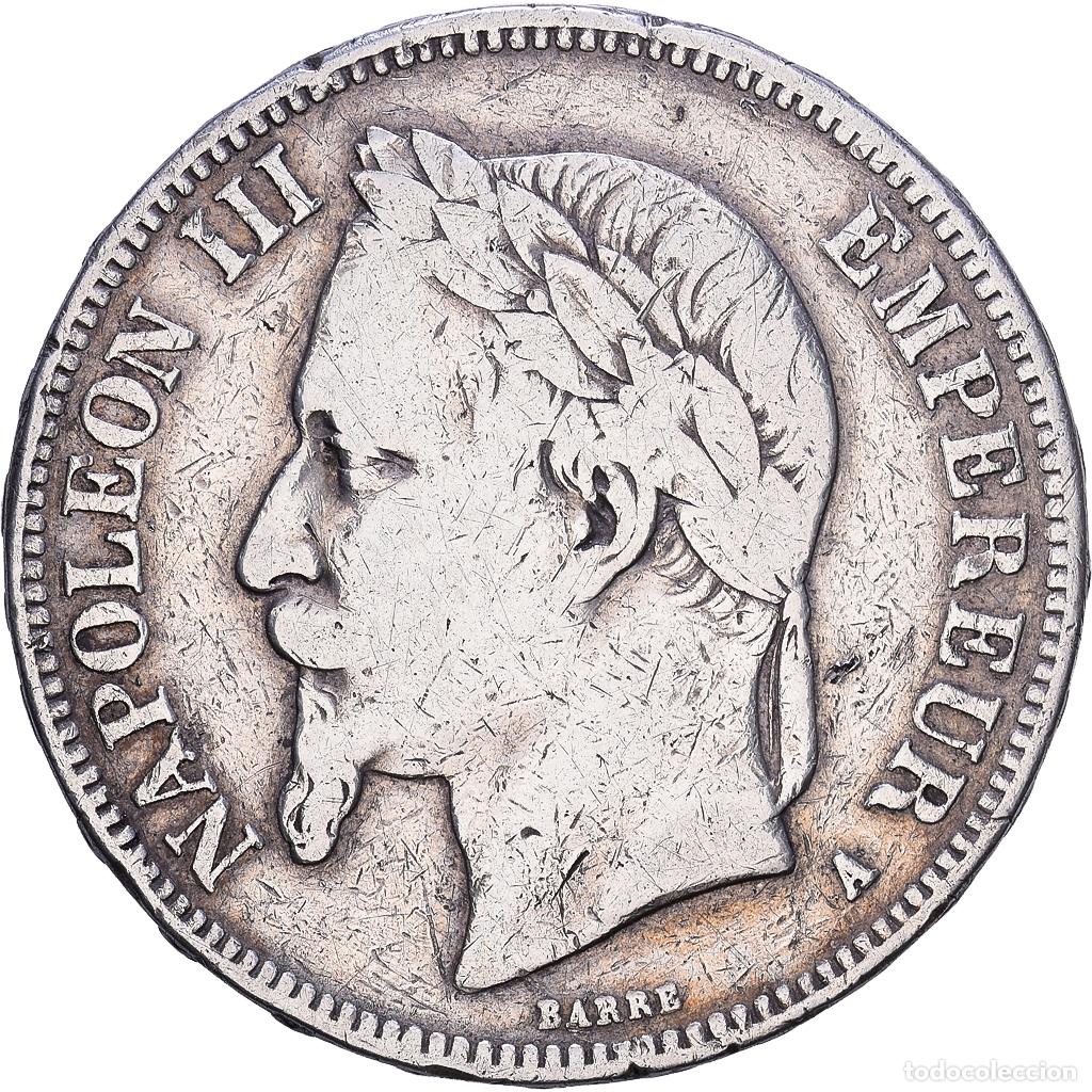 Monedas antiguas de Europa: [#1552565] Francia, Napoleon III, 5 Francs, 1868, Paris, Plata, BC+, Gadoury:739, KM:799.1