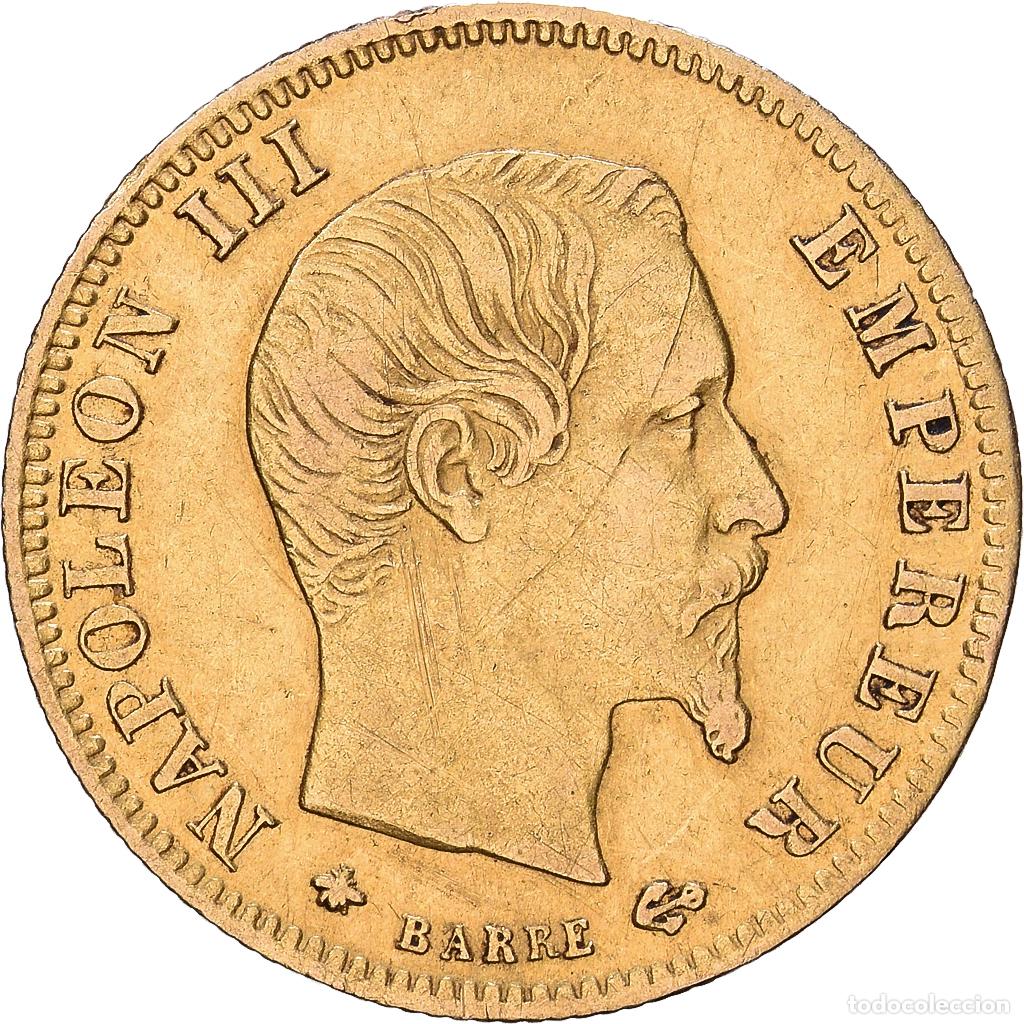 Monedas antiguas de Europa: [#1552553] Francia, Napoleon III, 5 Francs, 1859, Strasbourg, Oro, BC+, Gadoury:1001