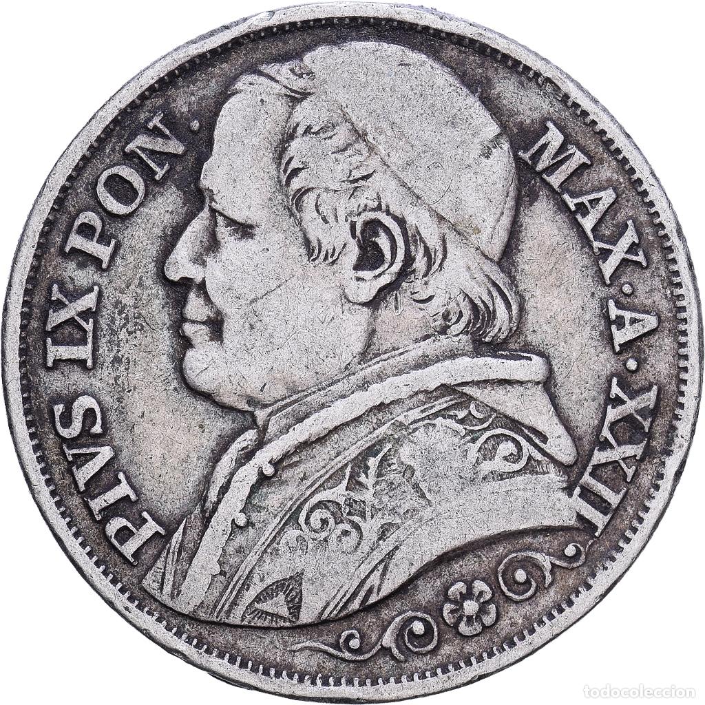 Monedas antiguas de Europa: [#1118221] Estados italianos, PAPAL STATES, Pius IX, 2 Lire, 1867, Rome, Plata, BC+