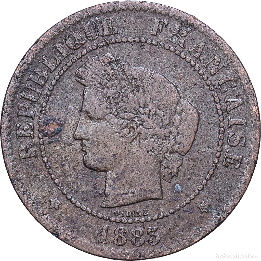 Monedas antiguas de Europa: [#1552592] Francia, 5 Centimes, C&eacute;r&egrave;s, 1883, Paris, Bronce, BC, Gadoury:157a, KM:821.1