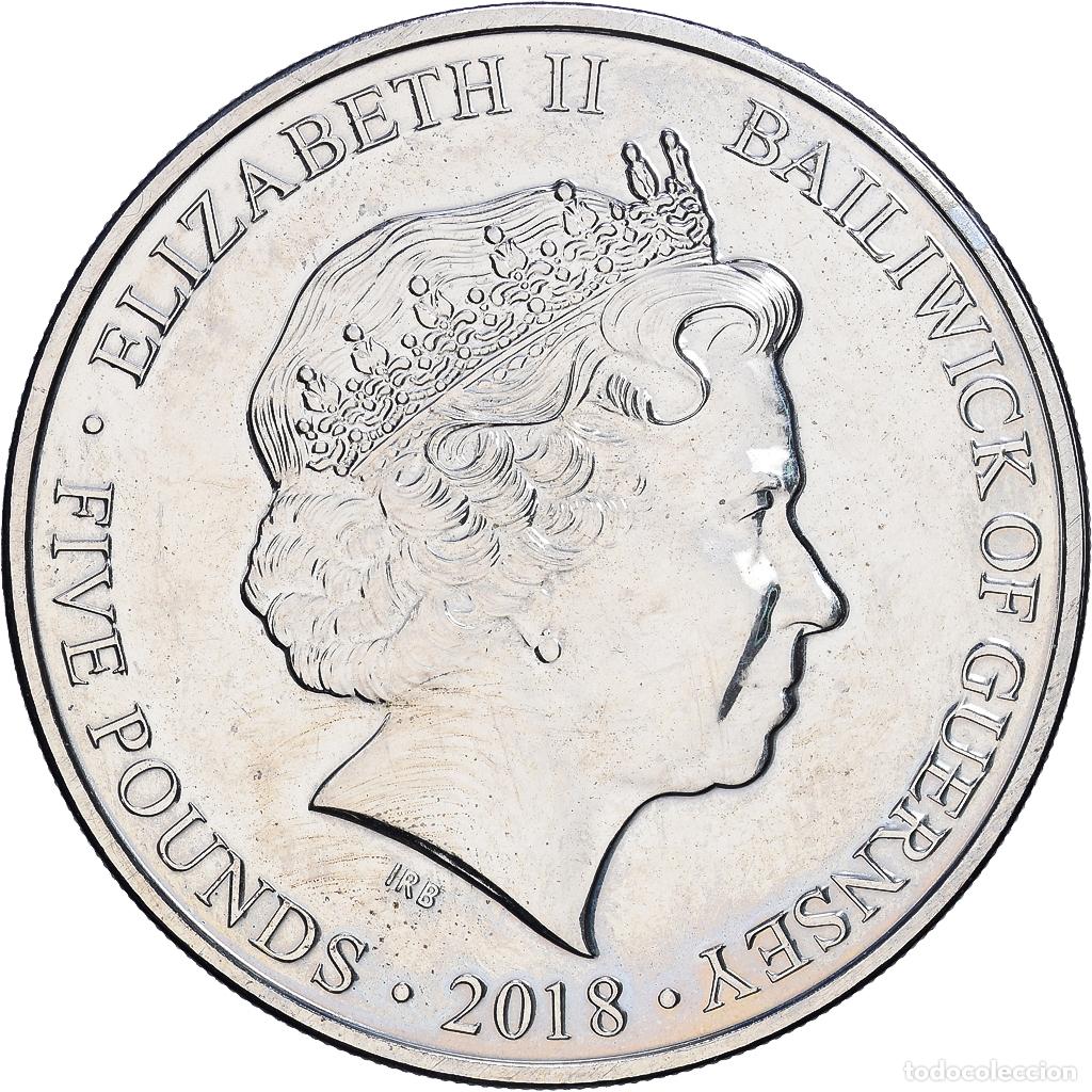 Monedas antiguas de Europa: [#1552611] Guernsey, Elizabeth II, 5 Pounds, 2018, FDC.coloris&eacute;e., Cobre - n&iacute;quel, FDC