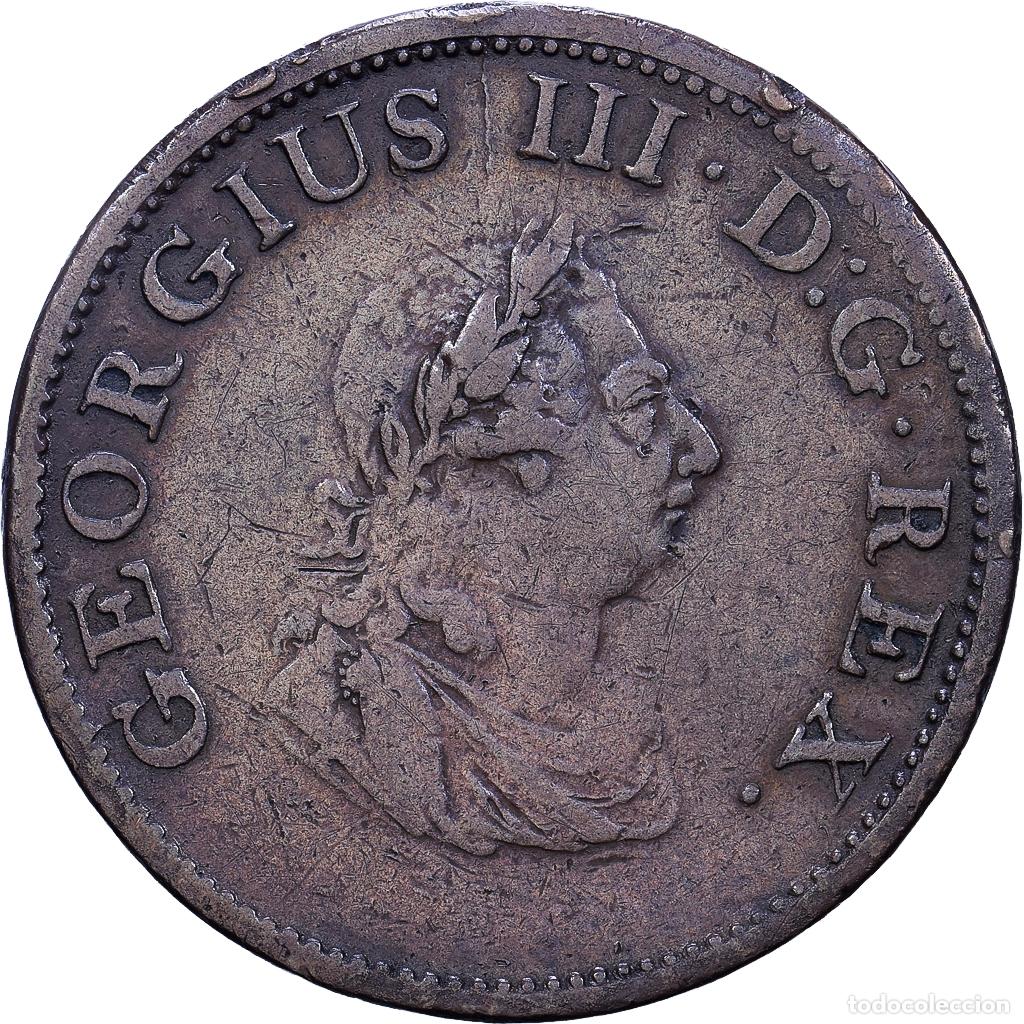 Monedas antiguas de Europa: [#1552646] REP&Uacute;BLICA DE IRLANDA, George III, 1/2 Penny, 1805, Cobre, BC+, KM:147.1