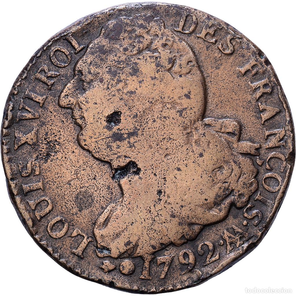 Monedas antiguas de Europa: [#1552653] Francia, 2 sols fran&ccedil;ois, 1792, Metz, .AA., Bronce, BC+, Gadoury:25