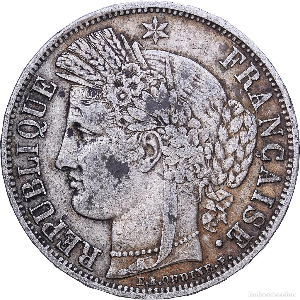Monedas antiguas de Europa: [#1531276] Francia, 5 Francs, C&eacute;r&egrave;s, 1849, Strasbourg, Plata, BC+, Gadoury:719, KM:761.2