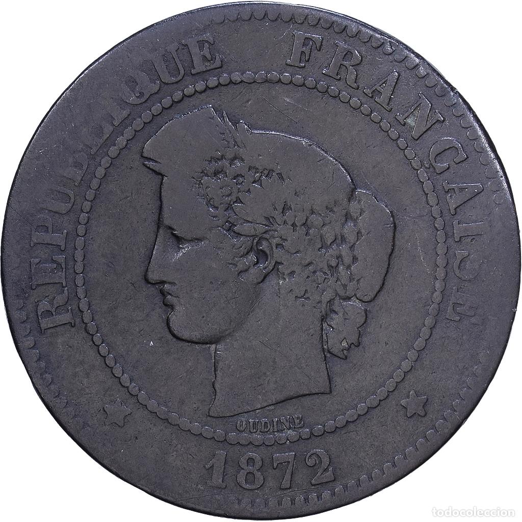 Monedas antiguas de Europa: [#1530661] Francia, 5 Centimes, C&eacute;r&egrave;s, 1872, Paris, Bronce, BC+, Gadoury:157a, KM:821.1