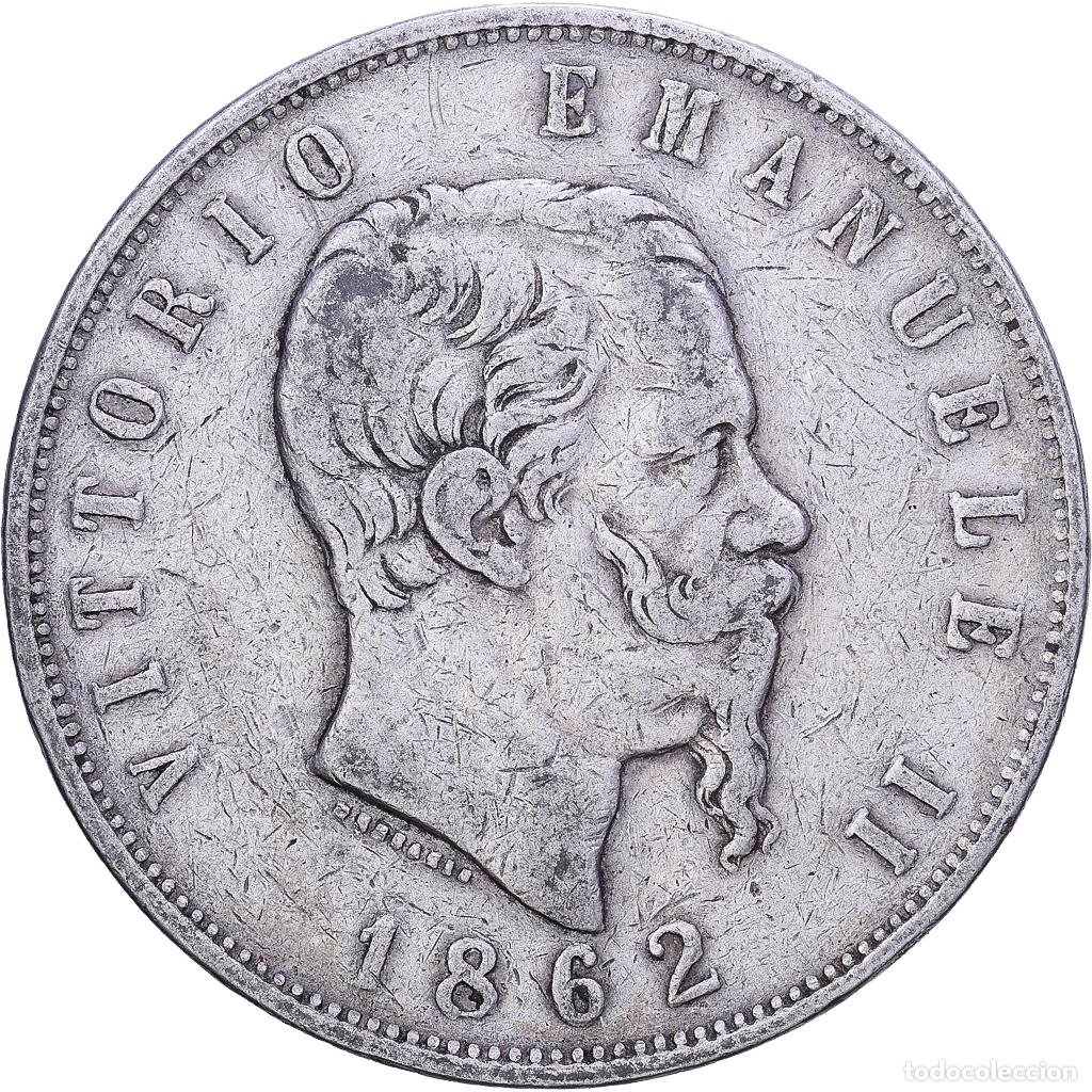 Monedas antiguas de Europa: [#1531308] Italia, Vittorio Emanuele II, 5 Lire, 1862, Naples, Plata, BC+, KM:8.4