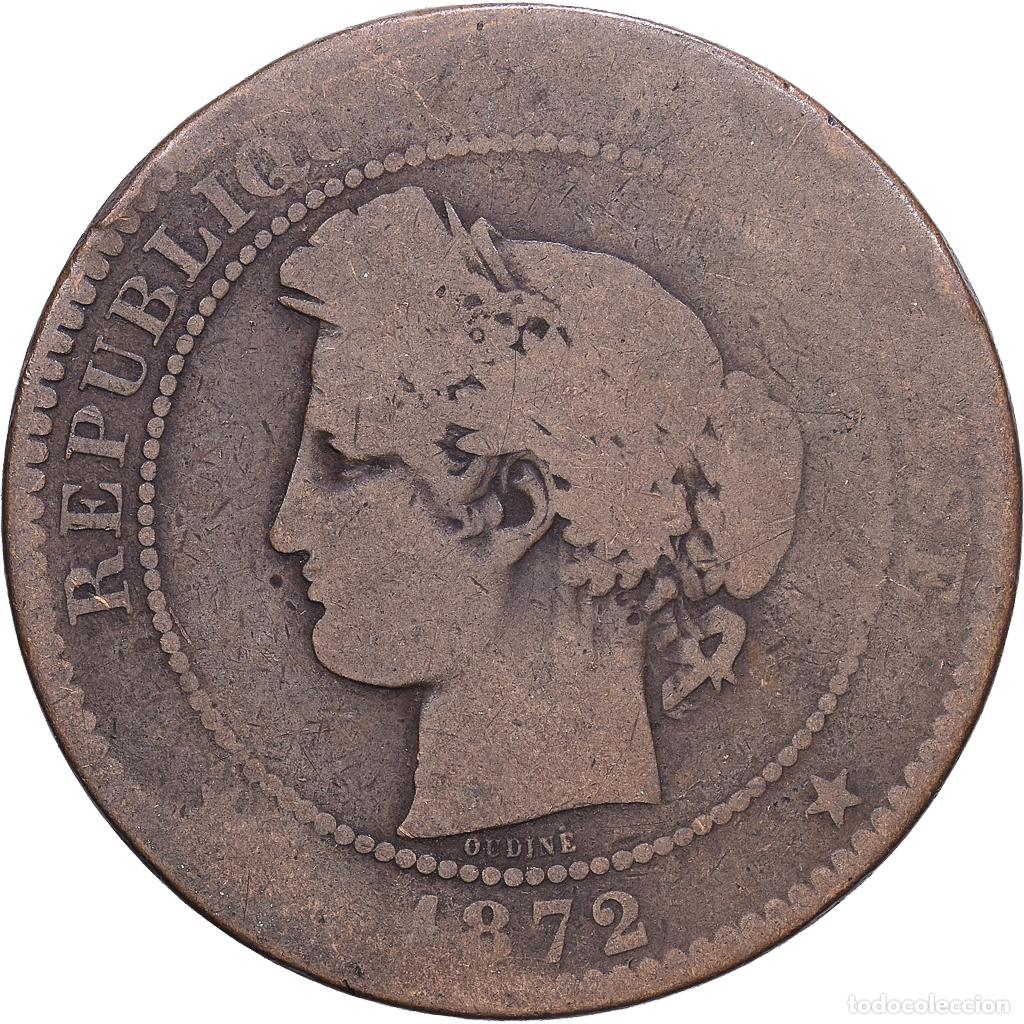 Monedas antiguas de Europa: [#1530667] Francia, 10 Centimes, C&eacute;r&egrave;s, 1872, Paris, Bronce, BC+, Gadoury:265a, KM:815.1