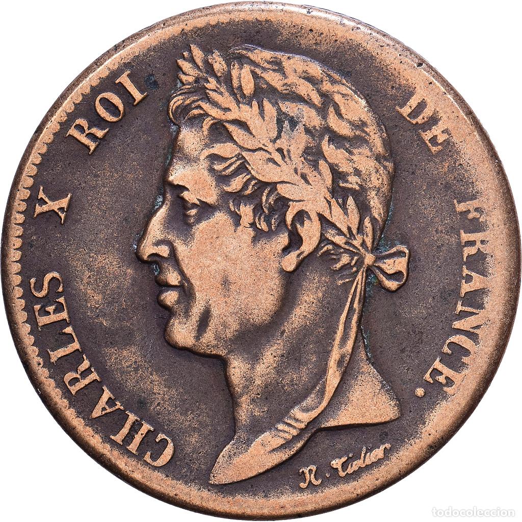 Monedas antiguas de Europa: [#1530677] COLONIAS FRANCESAS, Charles X, 5 Centimes, 1828, Paris, Bronce, BC+, KM:10.1