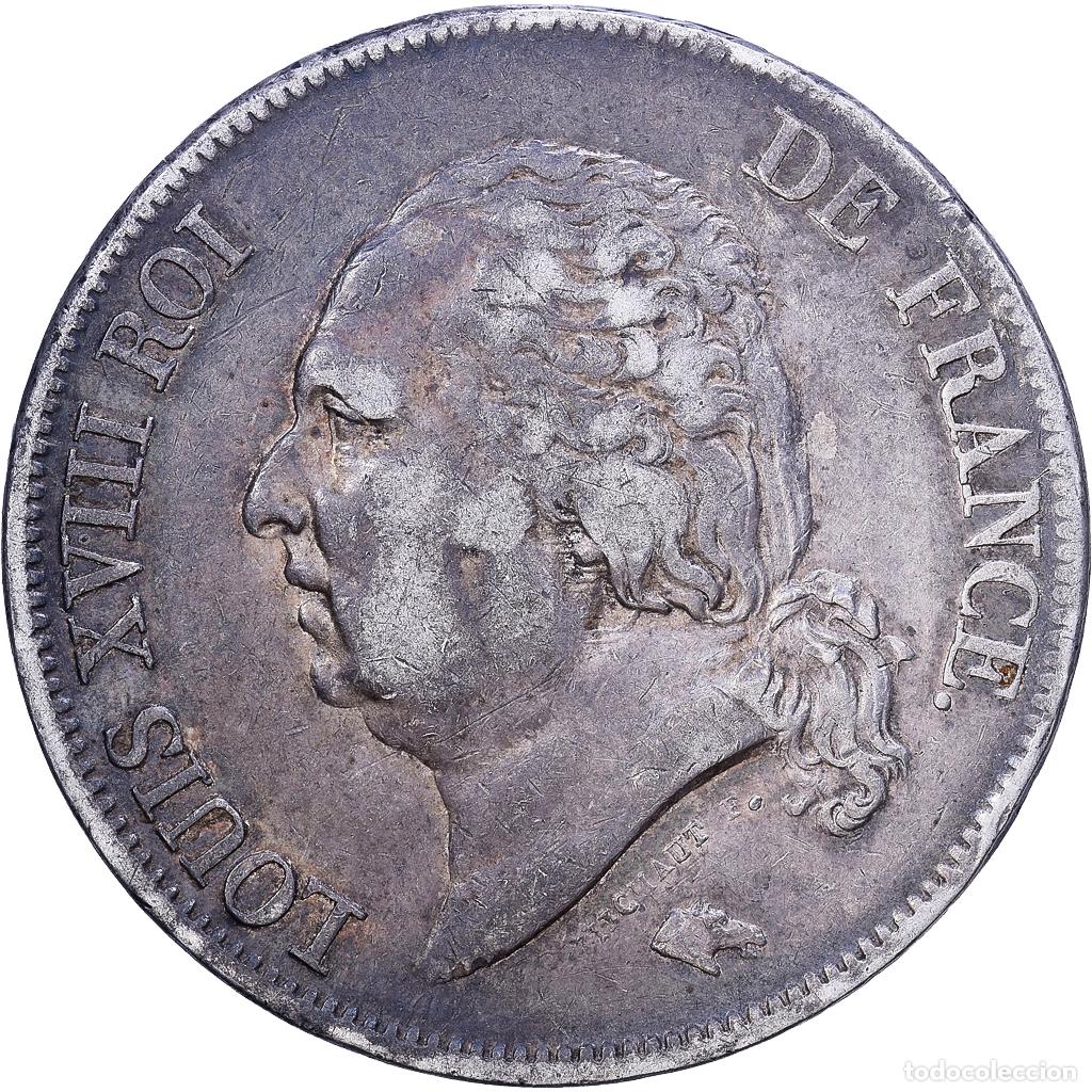 Moedas antigas da Europa: [#1531285] Francia, Louis XVIII, 5 Francs, Louis XVIII, 1824, Paris, Plata, BC+