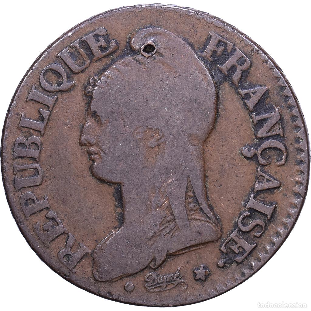 Monedas antiguas de Europa: [#1530778] Francia, 5 Centimes, Dupr&eacute;, AN 8, Lille, Bronce, BC, Gadoury:126a, KM:640.11