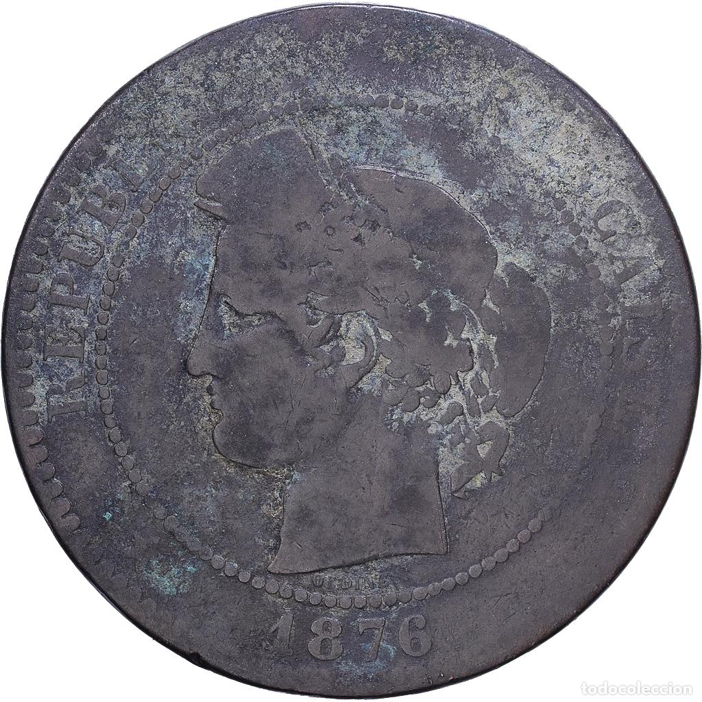 Monedas antiguas de Europa: [#1530669] Francia, 10 Centimes, C&eacute;r&egrave;s, 1876, Paris, Bronce, BC, Gadoury:265a, KM:815.1