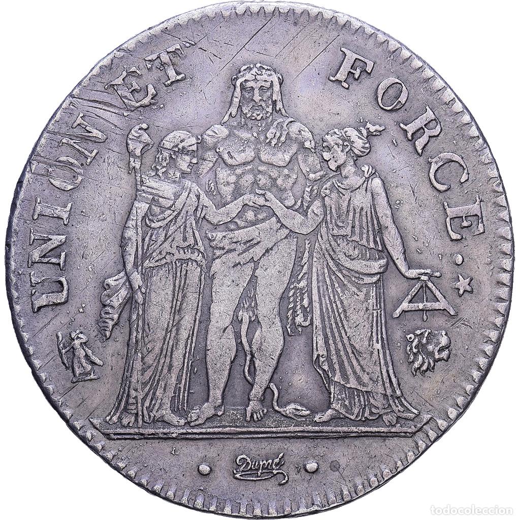 Monete antiche di Europa: [#1548132] Francia, 5 Francs, Union et Force, AN 7 (1798-1799), Bayonne, Plata, MBC+