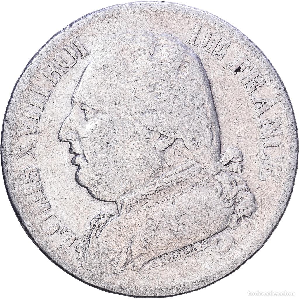 Monedas antiguas de Europa: [#1531286] Francia, Louis XVIII, 5 Francs, 1814, Bayonne, Plata, BC+, Gadoury:591