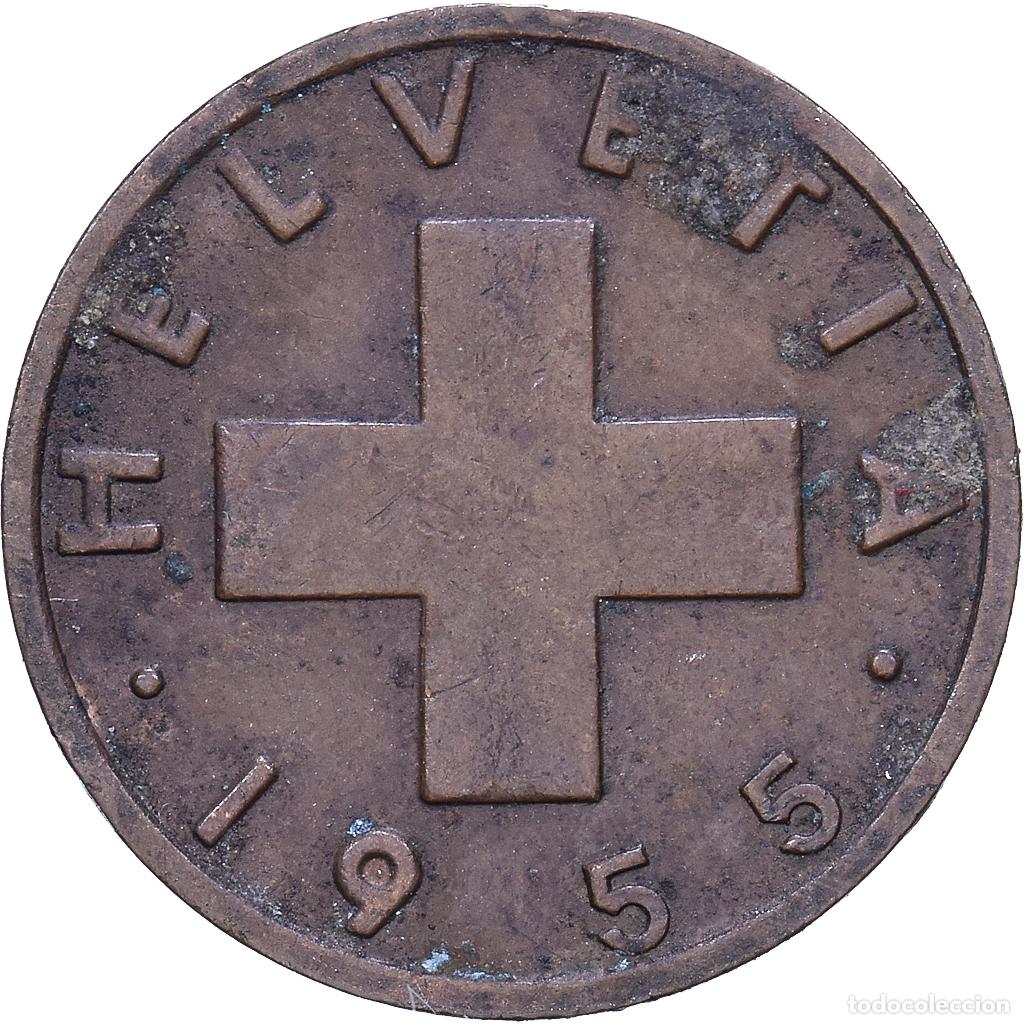 Monedas antiguas de Europa: [#1530792] Suiza, 1 Rappen, Croix Suisse, 1955, Bern, Bronce, BC+, KM:46