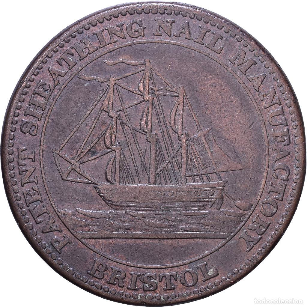 Monnaies anciennes de Europe: [#1548069] Reino Unido, Penny Token, Patent Sheathing Nail Manufactory, 1811, Bristol