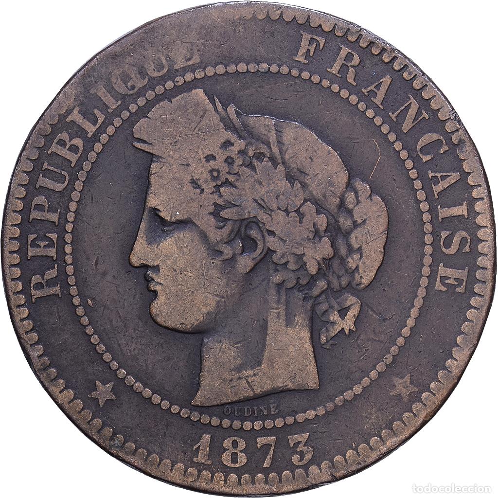 Monedas antiguas de Europa: [#1530668] Francia, 10 Centimes, C&eacute;r&egrave;s, 1873, Bordeaux, Bronce, BC+, Gadoury:265a