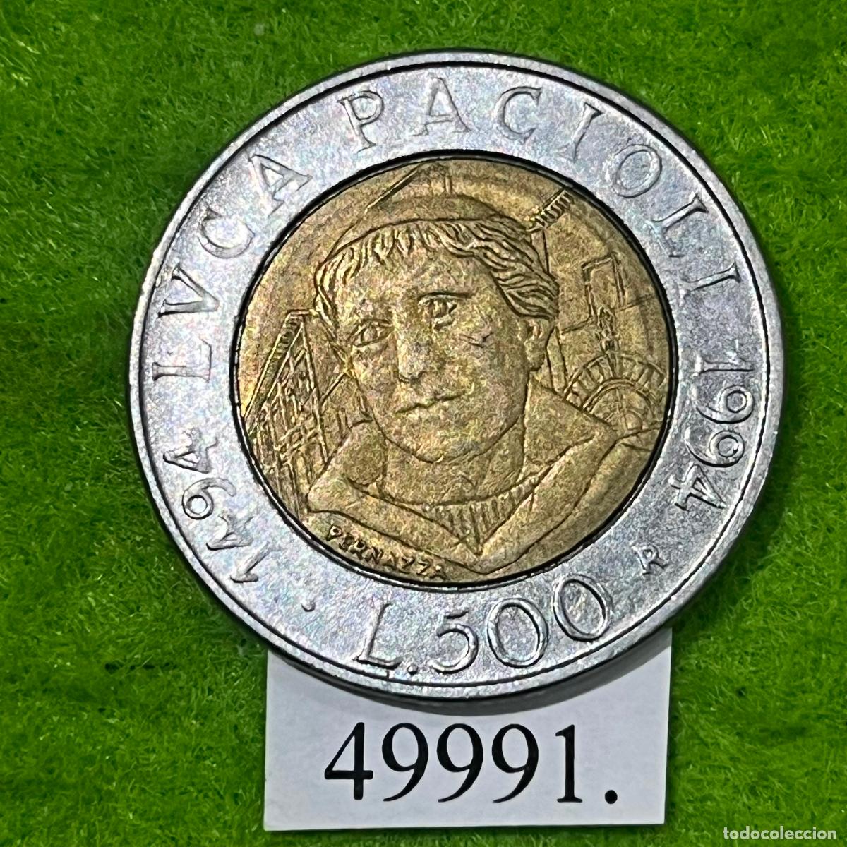 Monedas antiguas de Europa: Italia 500 liras 1994, Luca Pacioli, bimet&aacute;lica