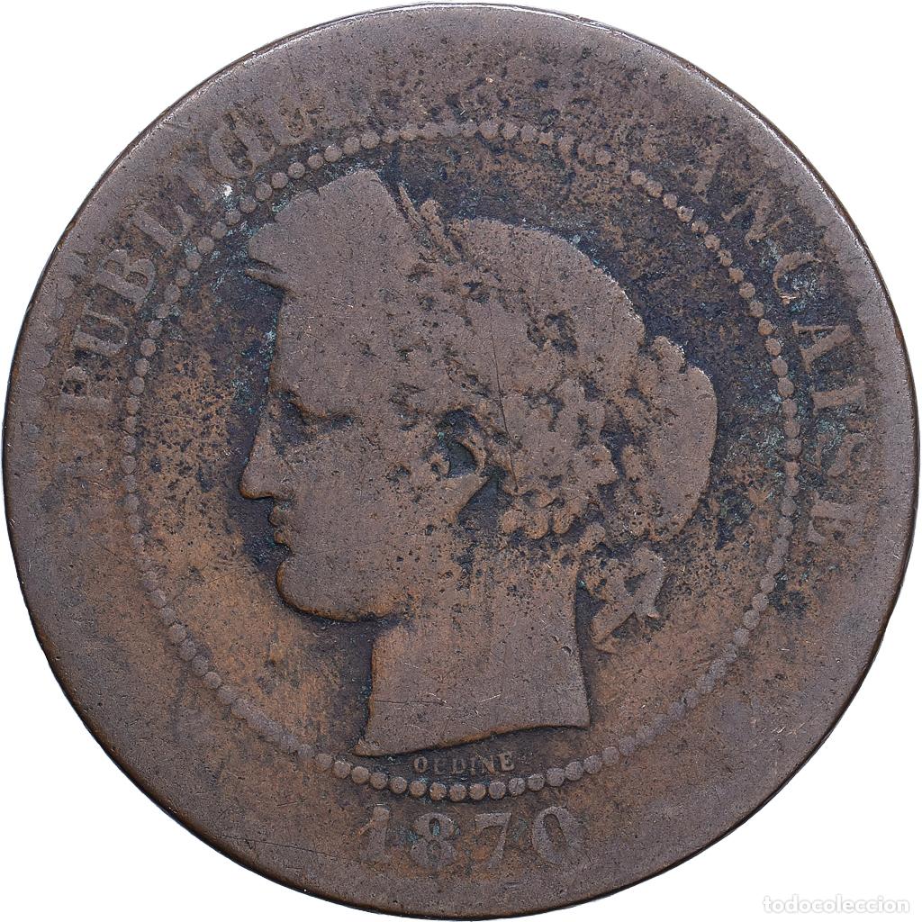 Monedas antiguas de Europa: [#1530732] Francia, 10 Centimes, C&eacute;r&egrave;s, 1870, Bronce, MBC, Gadoury:265a, KM:815.1