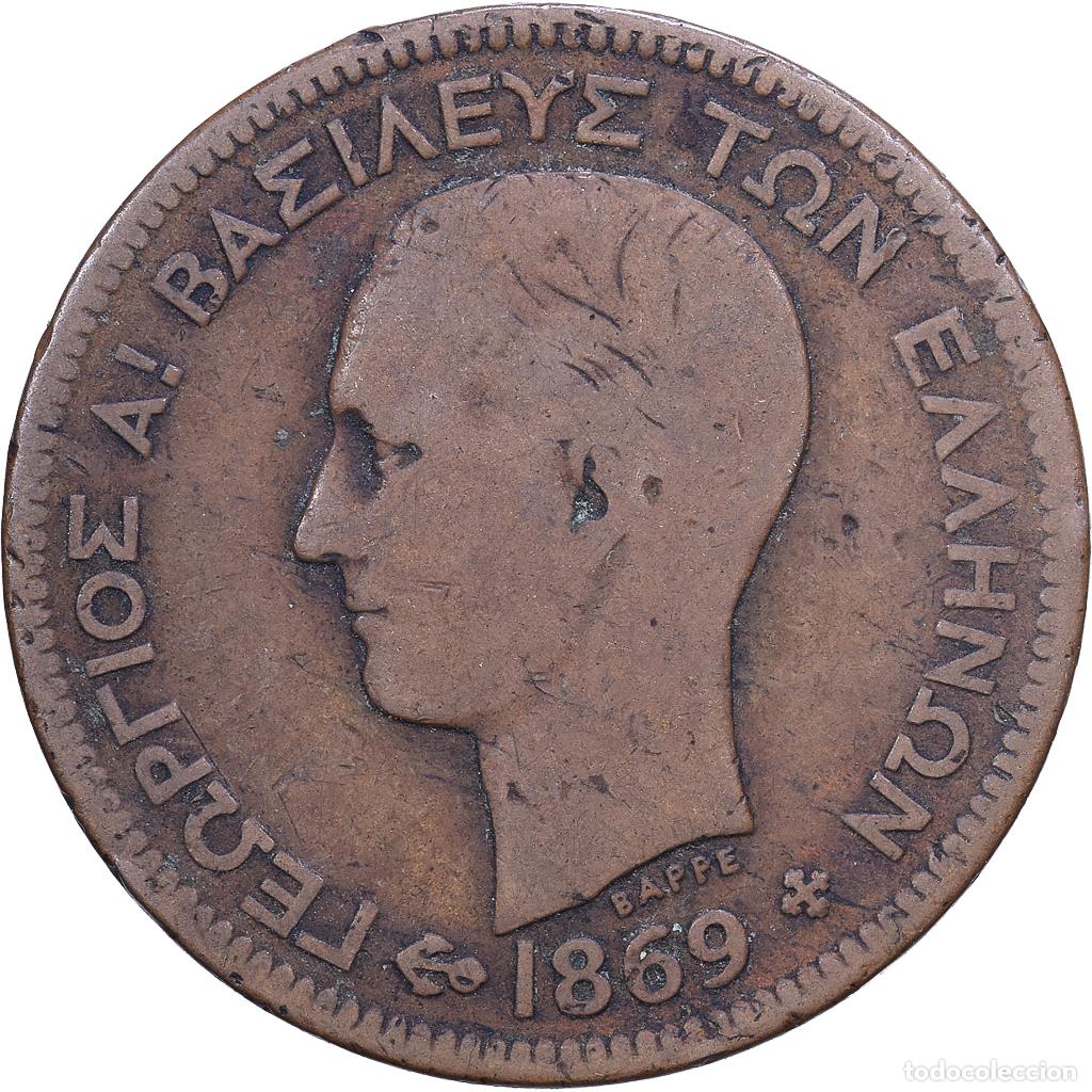 Monedas antiguas de Europa: [#1530884] Grecia, George I, 5 Lepta, 1869, Strassburg, Cobre, BC+, KM:42