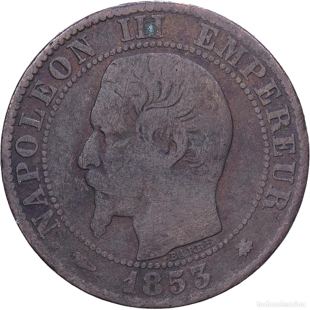 Monedas antiguas de Europa: [#1530655] Francia, Napoleon III, 5 Centimes, 1853, Strasbourg, Bronce, BC+, Gadoury:152