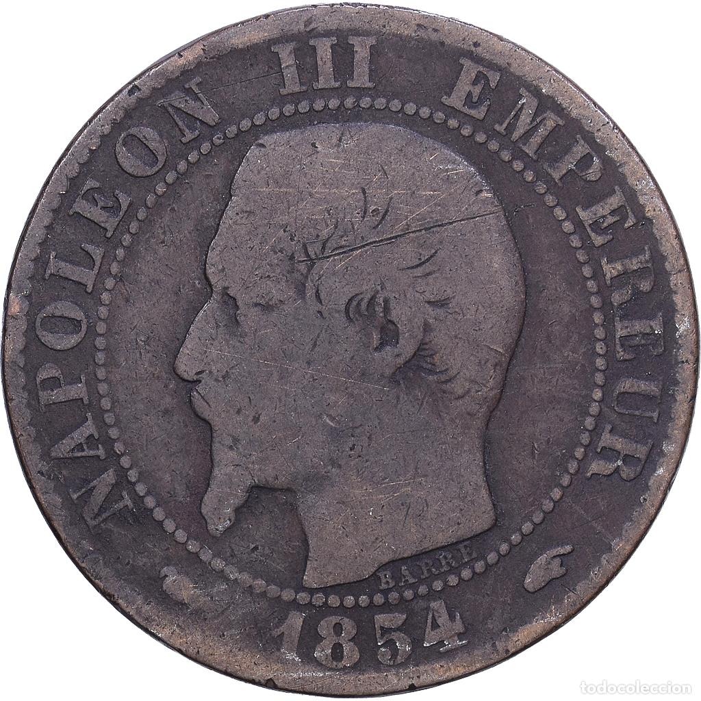 Monedas antiguas de Europa: [#1530654] Francia, Napoleon III, 5 Centimes, 1854, Paris, chien, Bronce, BC+, Gadoury:152