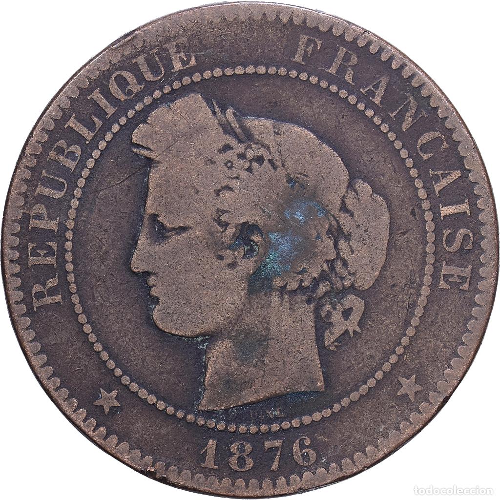 Monedas antiguas de Europa: [#1530670] Francia, 10 Centimes, C&eacute;r&egrave;s, 1876, Paris, Bronce, BC+, Gadoury:265a, KM:815.1