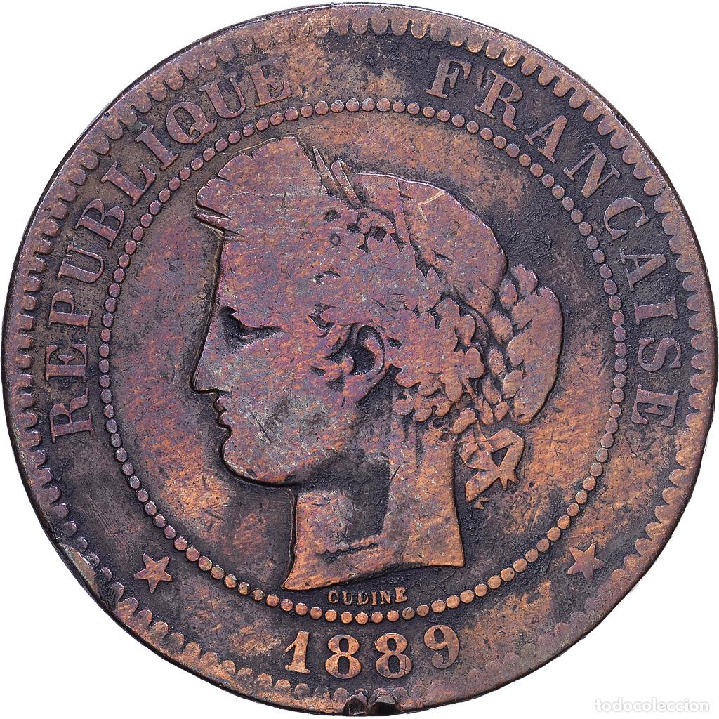 Monedas antiguas de Europa: [#1530665] Francia, 10 Centimes, C&eacute;r&egrave;s, 1889, Paris, Bronce, BC+, Gadoury:265a, KM:815.1